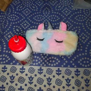 Combo Of Fur Unicorn Pouch And Sipper Imported