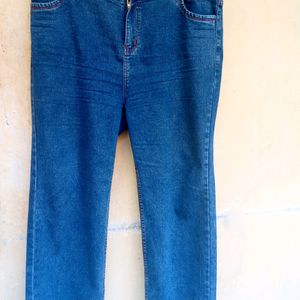 Korean Baggy Straight Fit Blue Denim Jeans (Women)