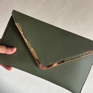 Olive Plain Gold Detailing Sling Bag