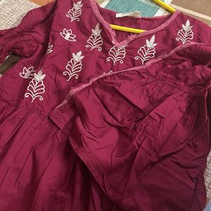 Maroon Cotton Kurti With Silver Embroidery