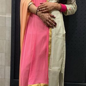 Beautiful Nude Shade Suit Wid Preety Pink Dhuppta