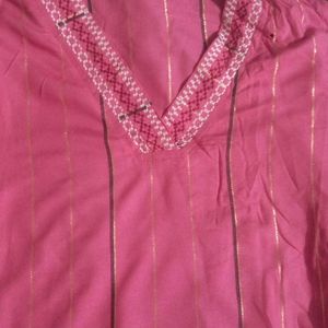 Max Pink Kurti With Hand And Neck Embroidery