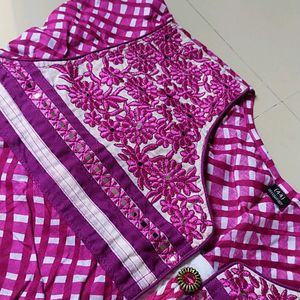 New Embroidery Designs Purple Colour Kurti