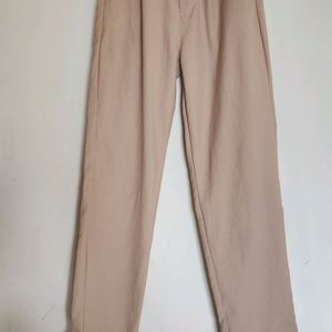 Women Beige High-rise Pleated Formal Trouser