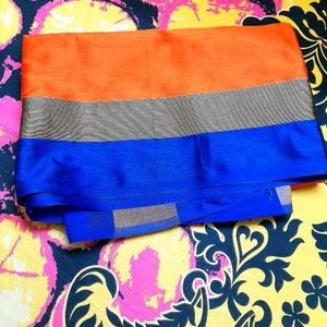 Orange and Blue Colour With Golden Strip Saree