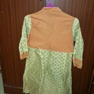 Trishaa Orange And Golden Kurta Pant Set