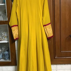 Mustard Yellow Anarkali Gown With Pant &dupatta