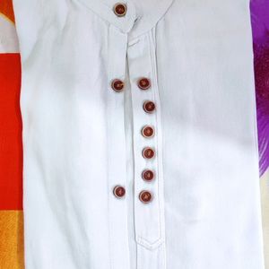 White With Brown Button