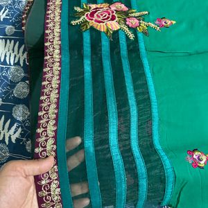 partywear saree in green colour