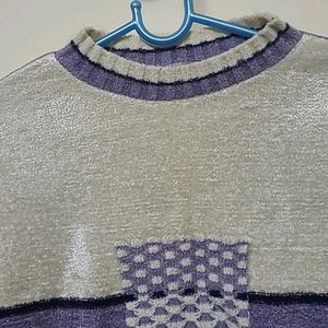 Cream And Lavender Color Shimmery Girls Sweater