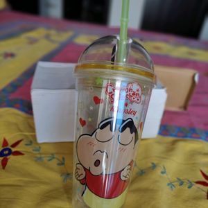 Kids Cartoon Print Milk Glass With Straw