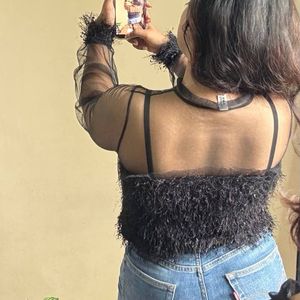 Black Furry Mesh Top