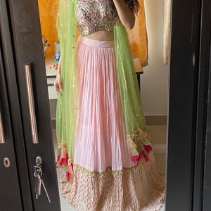 Backless Pink Mirror Work Lehenga ♥️