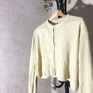 Yellow Cardigan Crop Sweater Full Sleeve