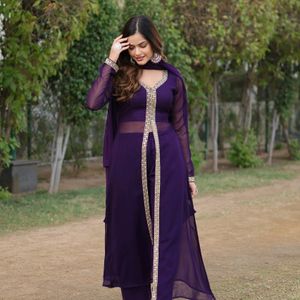 AC 464 Purple 🟣 Pant Top Shrug Dupatta