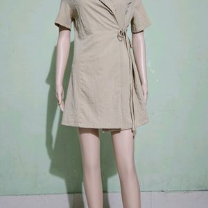 Korean Linen Wrap Short Sleeve Dress