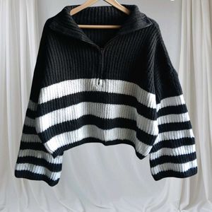 Striped Pattern Half Zip Sweater