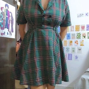 Korean Green Check Dress