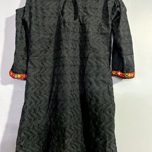 Black Cotton Suit With Chickenkari Thread Work