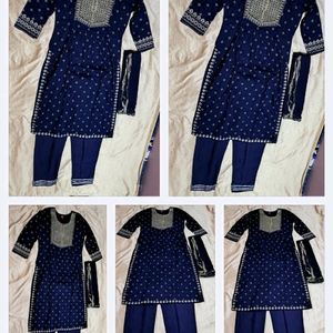 Blue Nyra Cut Embroidery Kurti Set