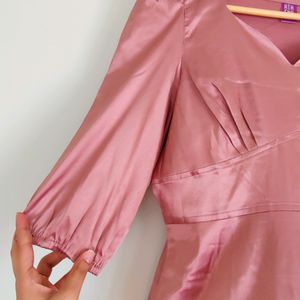 Onion Mauve Color Satin Short Dress