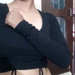 Sexy Black Basic Crop Top For Winter Party