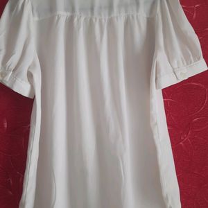 White Formal Shirt With Puffed Sleeves