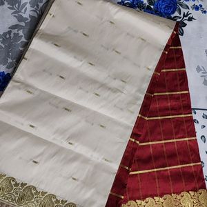 Off White With Maroon Saree