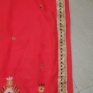 Redish + Orangish Beatiful Simple Saree