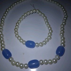 Sky Blue Stones & Pearl-Necklace & Bracelet