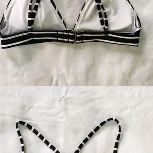 H&m Black/white Stripped Bikini Bra Top