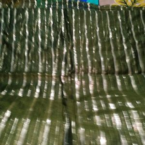 Chanderi Saree In Olive Green ~ No Blouse