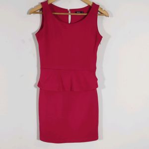 Rose Pink Plain Casual Dress (Women)