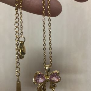 Pink Bow- Anti Tarnish Chain - Brand New