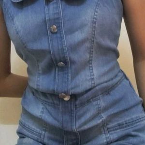 Denim Jumpsuit With Deep Front Pockets