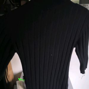 Ribbed Black Crop Top Turtle Neck