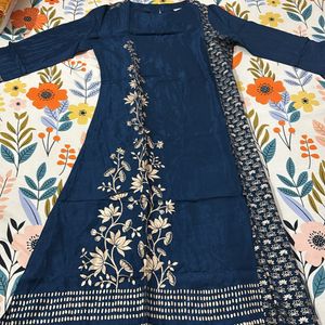 Blue Zari Cotton Silk Kurti