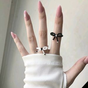 2 Black And White Bow Rings Combo Pack 🤍🖤