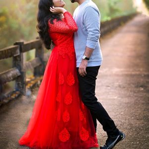 bright red ball gown with flares