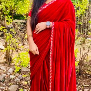 Red Velvet Saree