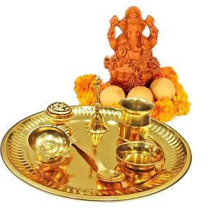 GigaMart Premium Gold Plated Pooja Thali Set of 7