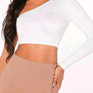 ONE Shoulder CROP WHITE TOP