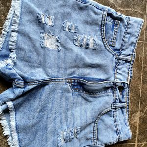 Denim Shorts with Fringes