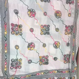 Embroided Cotton Dupatta With Mirror