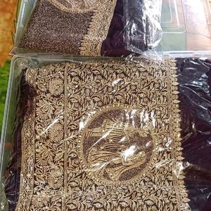 Heavy Wine Shade Bridal Saree With Plastic Box