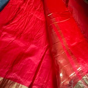 Red Tussar Silk Saree