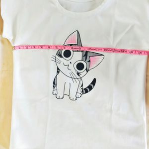 Stylish Cat Printed Short Sleeve Round Neck Top