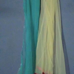 Combo Of Yellow And Sea Green Net Dupatta