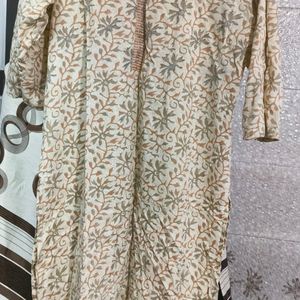 Floral Print Beige Pure Cotton Kurta