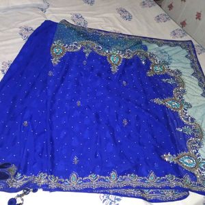 Blue color 💙 silk saree with stich blouse